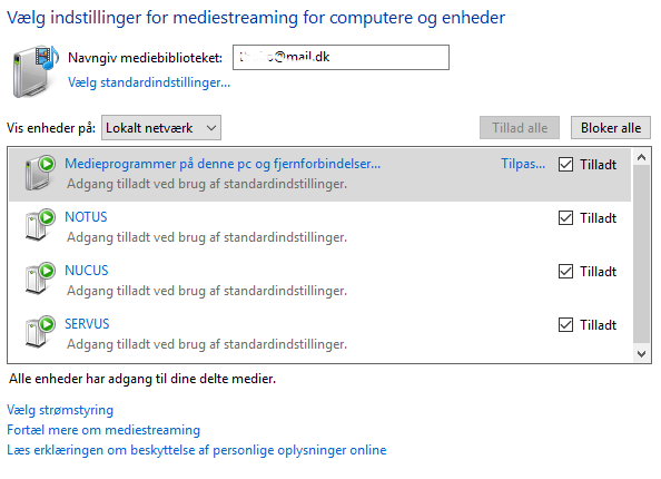 indstillinger af streaming